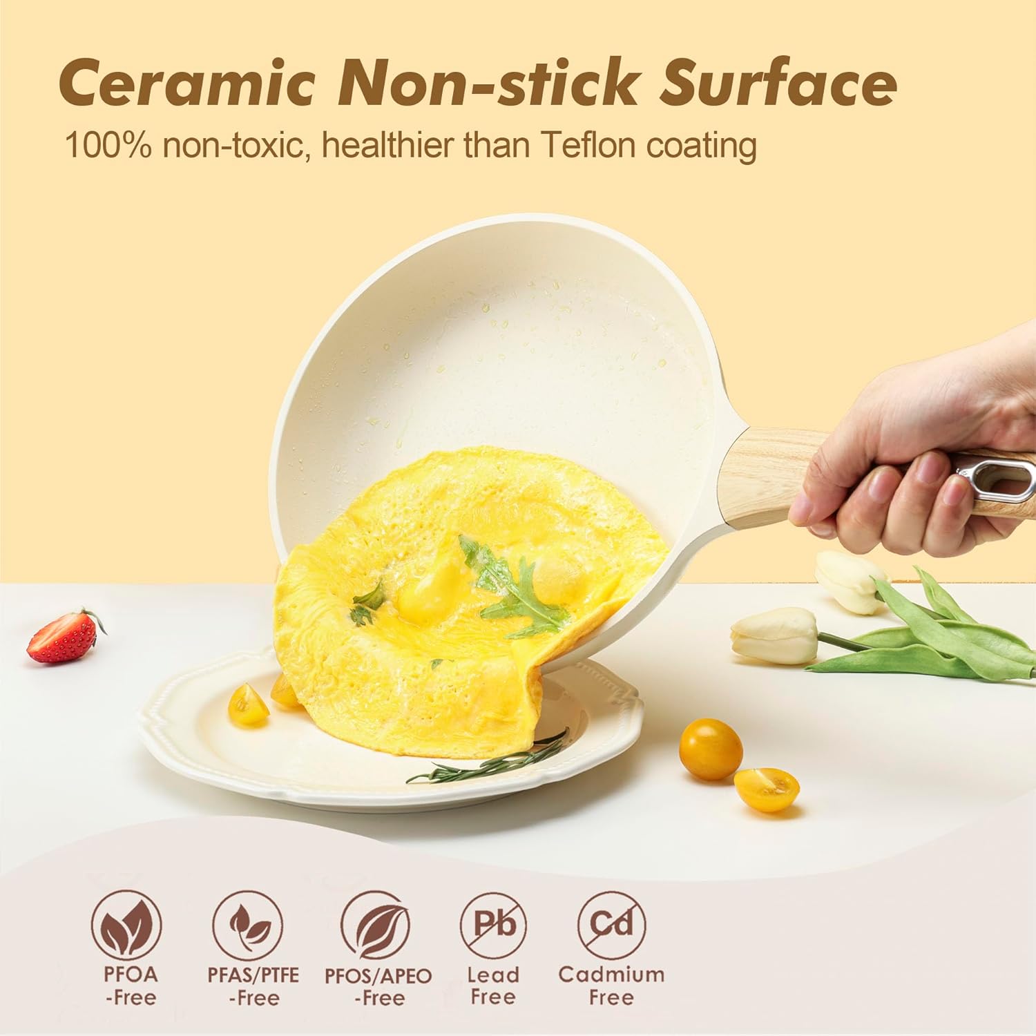 SENSARTE Ceramic Cookware Sets, Pots and Pans Set Non stick, 14-Piece Induction Cookware, Non toxic Healthy Non Stick Kitchen Cooking Set